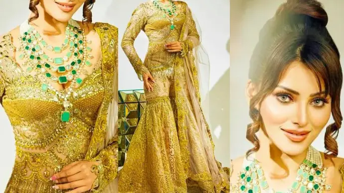 Urvashi Rautela stunning look in golden sharara set