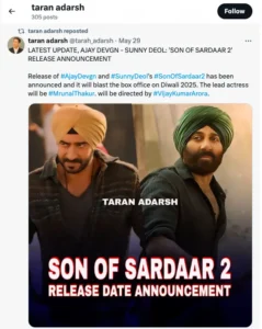Son of Sardaar 2 Ajay Devgn Mrunal Thakur Sonakshi Sinha release date